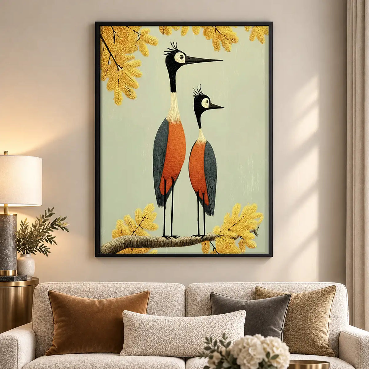 Two Elegant Cranes in Autumn Wall Art 5