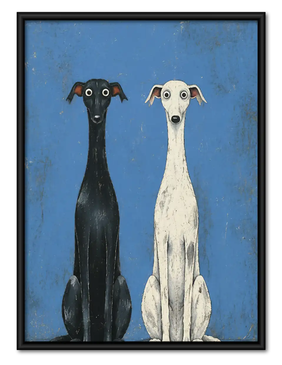 Two Elegant Greyhounds on Blue Wall Art 1
