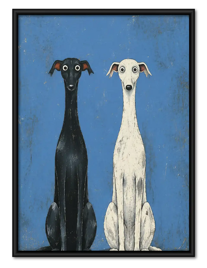 Two Elegant Greyhounds on Blue Wall Art