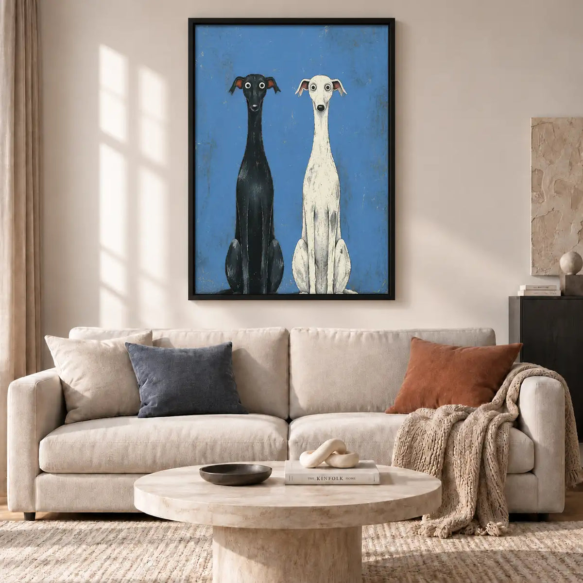 Two Elegant Greyhounds on Blue Wall Art 2