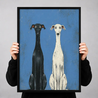 Two Elegant Greyhounds on Blue Wall Art 3