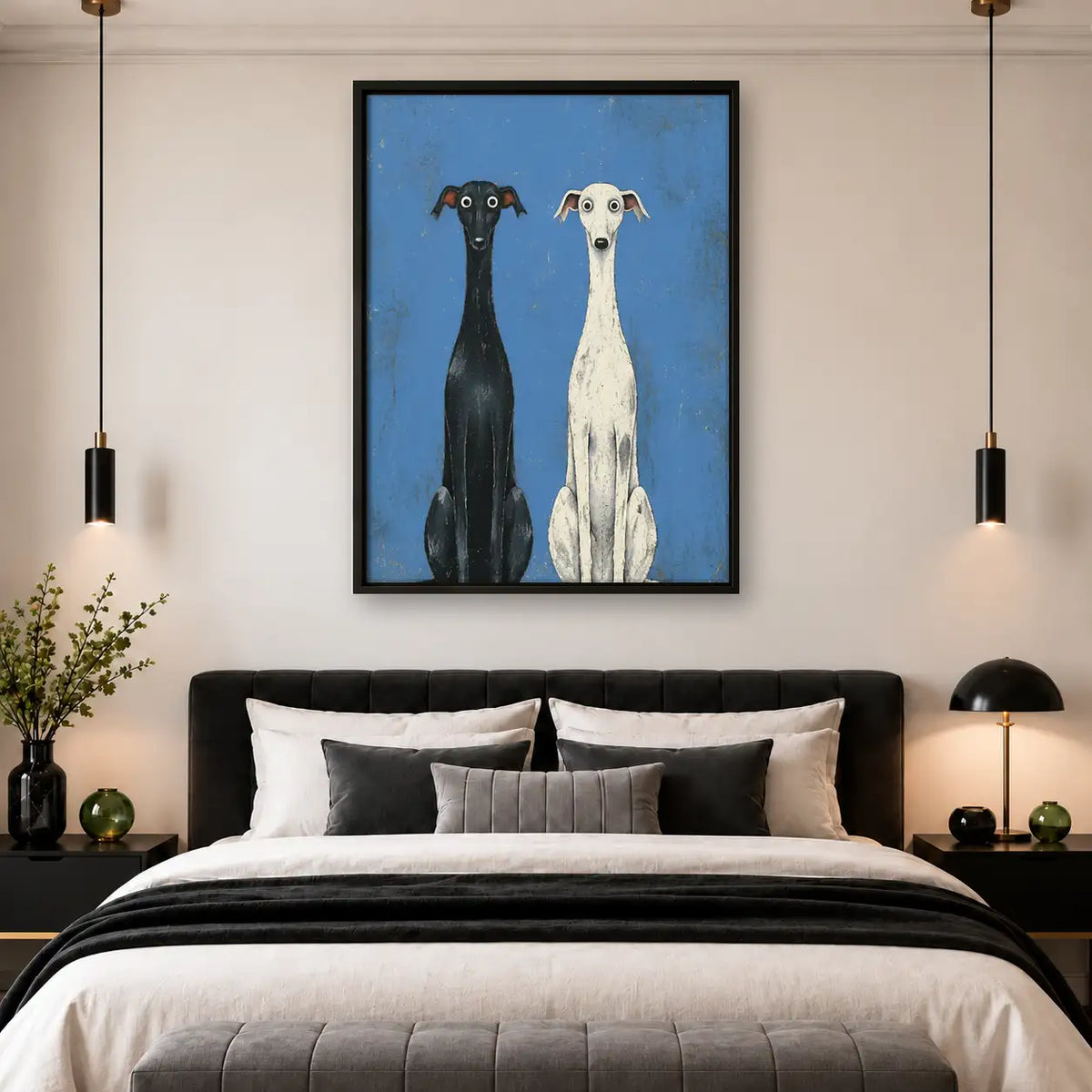 Two Elegant Greyhounds on Blue Wall Art 4