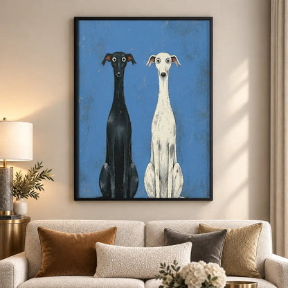 Two Elegant Greyhounds on Blue Wall Art 5