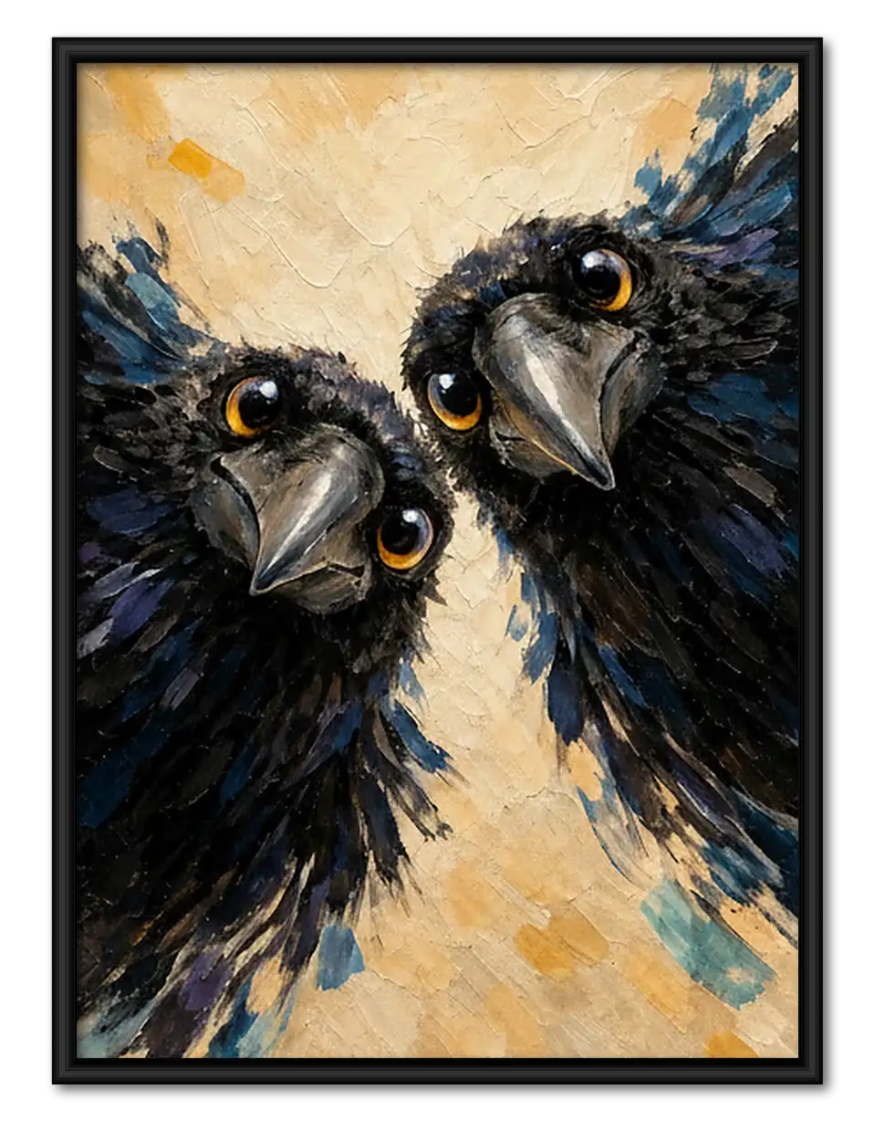 Two Expressive Black Birds Portrait Wall Art 1