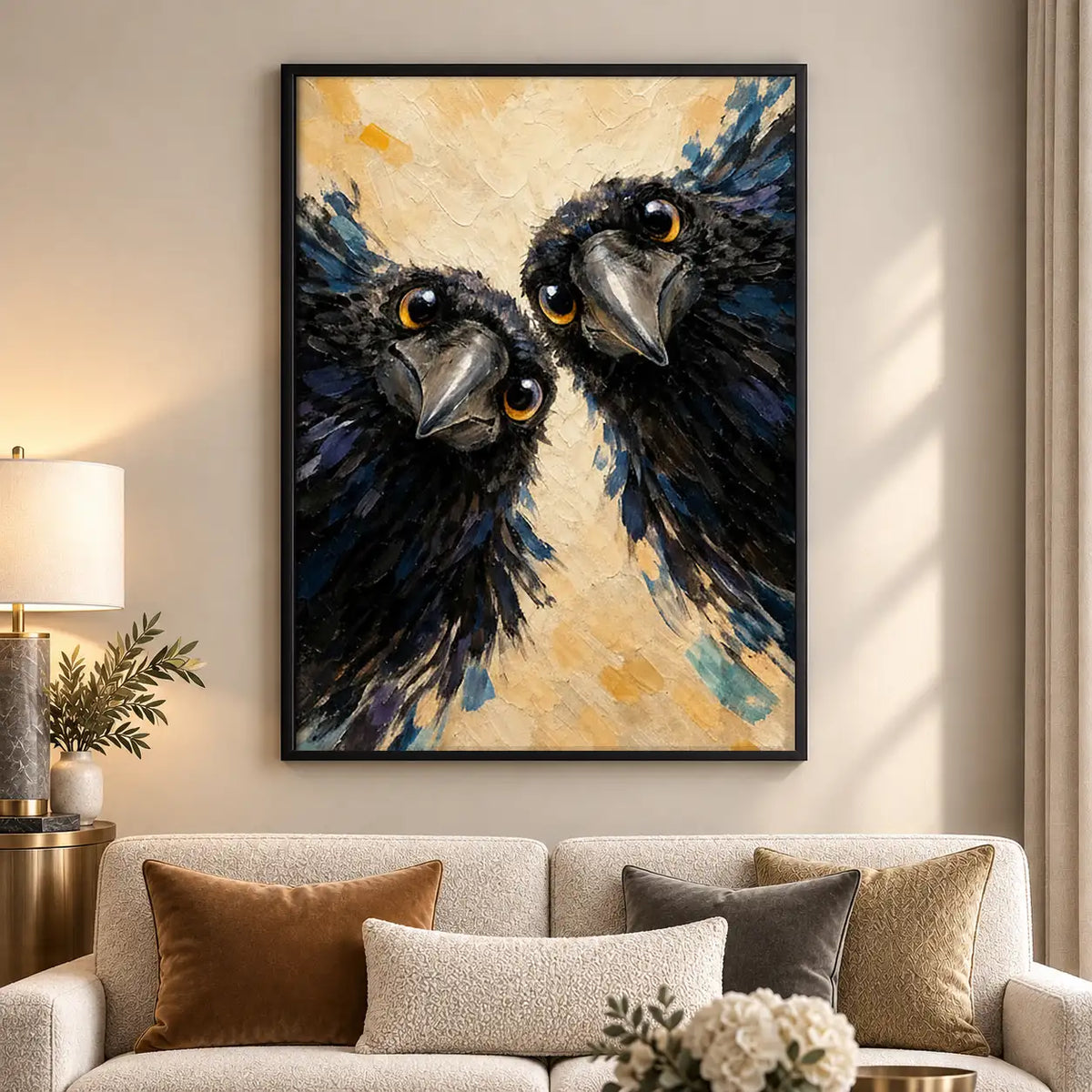 Two Expressive Black Birds Portrait Wall Art 5