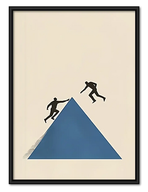 Two Figures Climbing Blue Mountain Wall Art