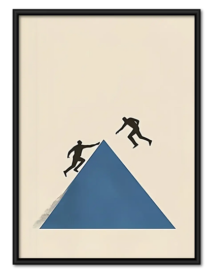 Two Figures Climbing Blue Mountain Wall Art