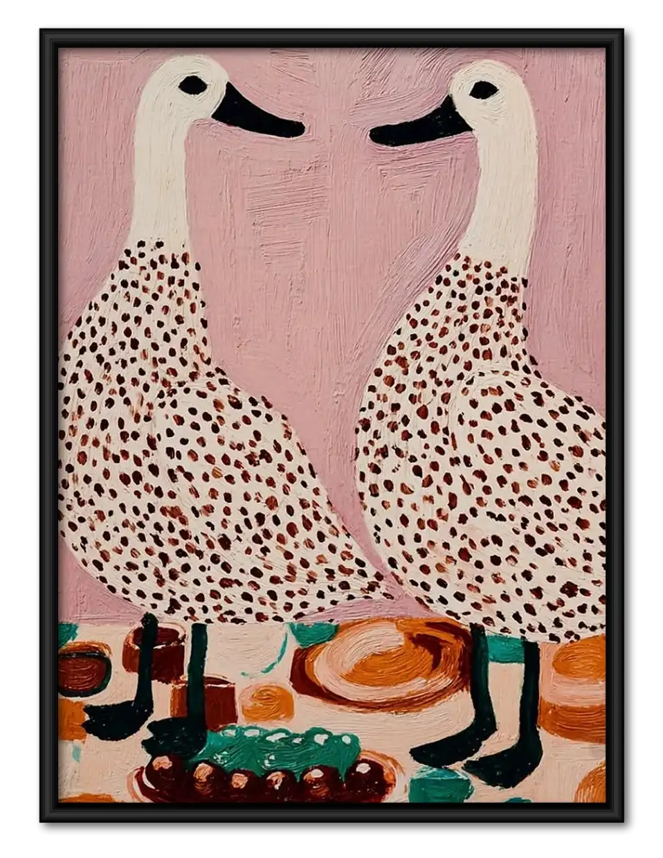 Two Flamingos Drinking Coffee Wall Art 1