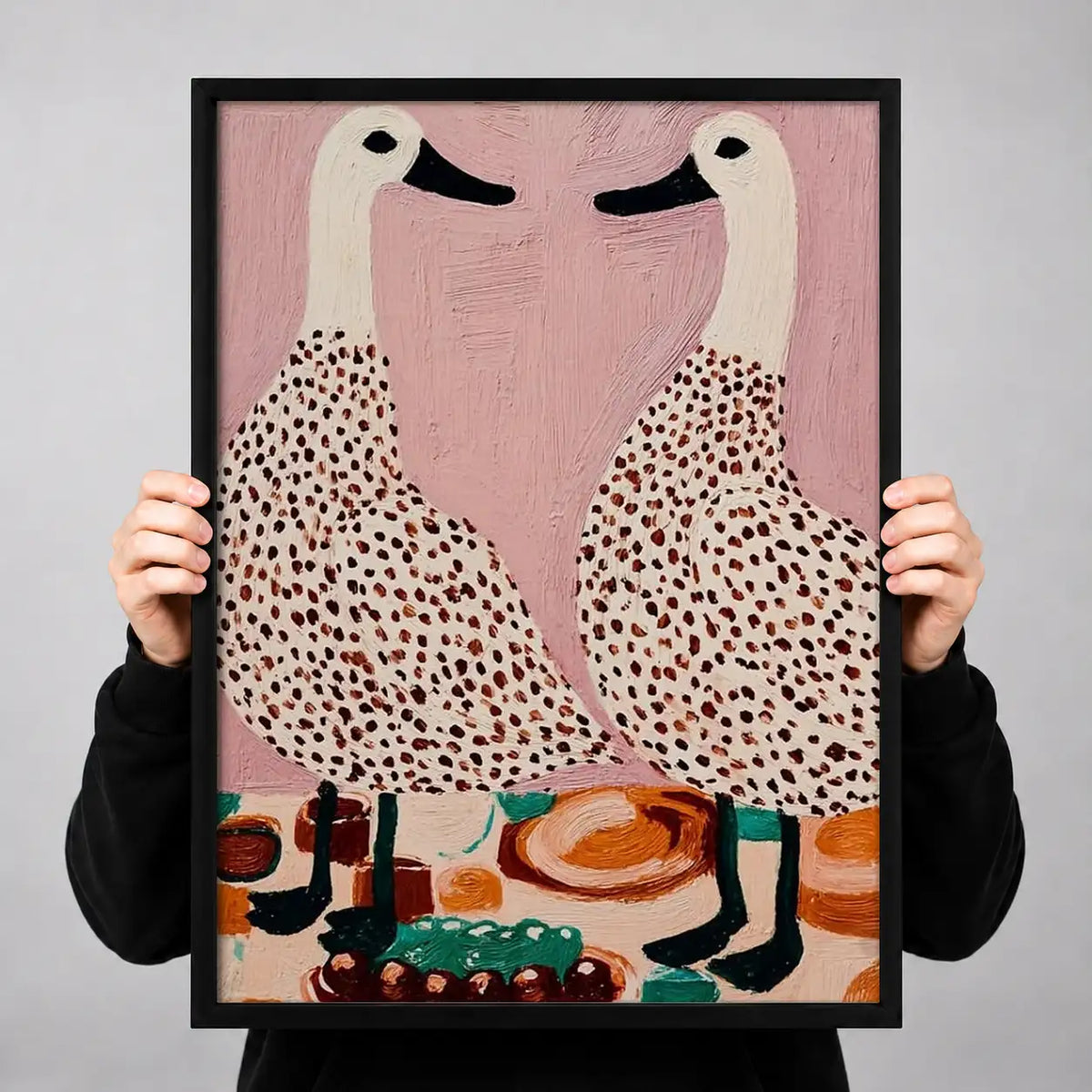 Two Flamingos Drinking Coffee Wall Art 3