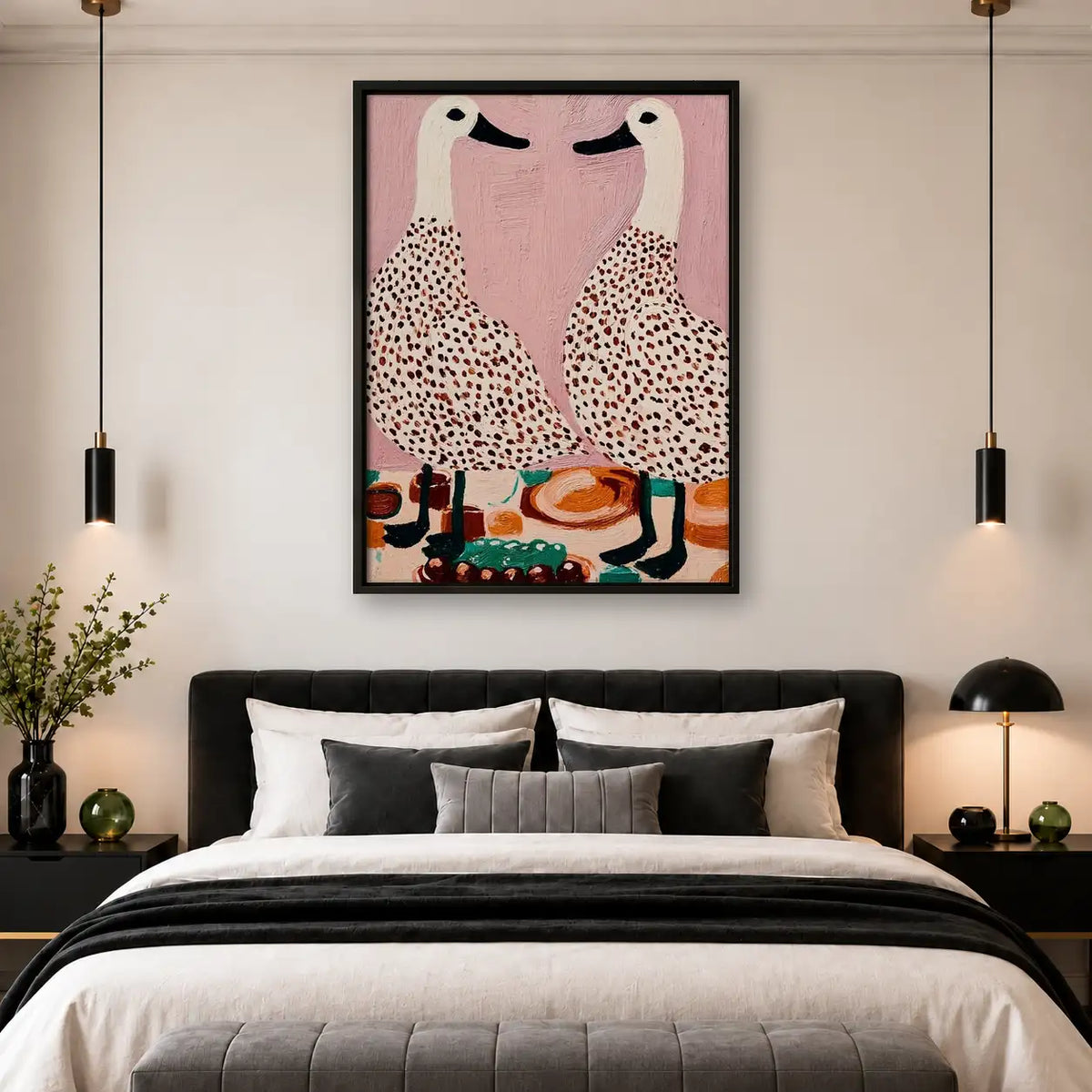 Two Flamingos Drinking Coffee Wall Art 4
