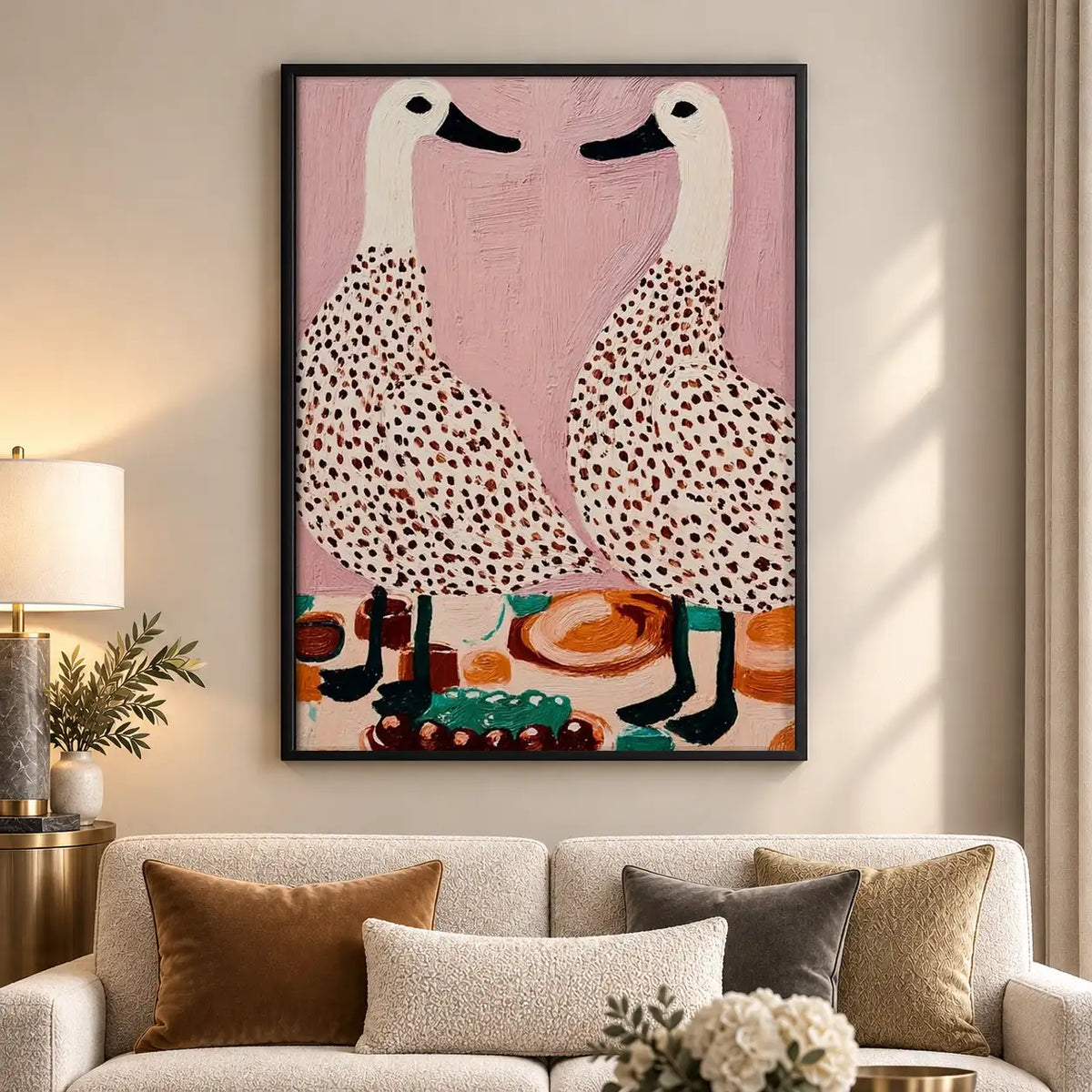 Two Flamingos Drinking Coffee Wall Art 5