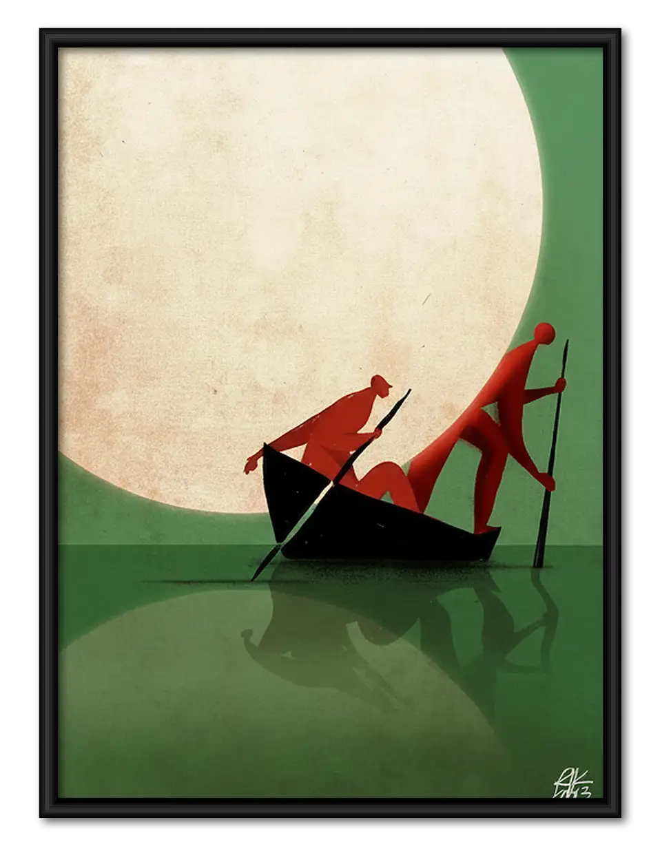Two Foxes Sailing Beneath Pale Moon Wall Art 1