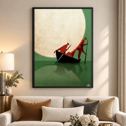Two Foxes Sailing Beneath Pale Moon Wall Art 5