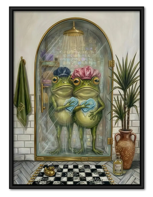 Two Frogs Sharing a Bathroom Mirror Wall Art