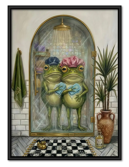 Two Frogs Sharing a Bathroom Mirror Wall Art 1