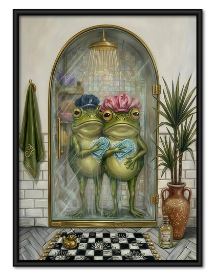 Two Frogs Sharing a Bathroom Mirror Wall Art