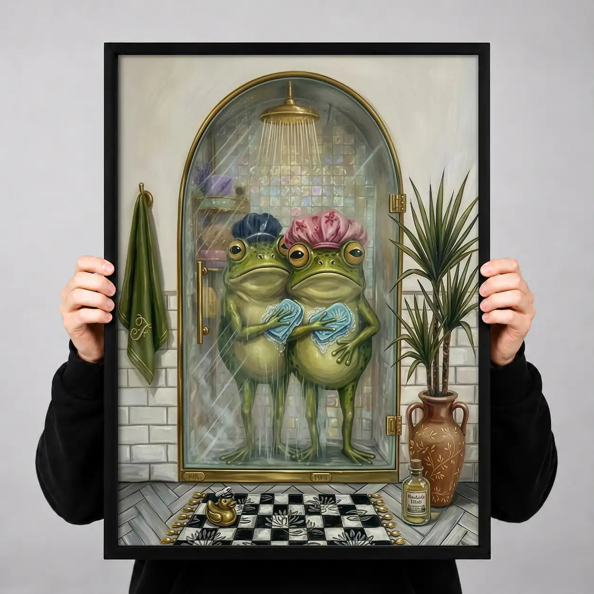 Two Frogs Sharing a Bathroom Mirror Wall Art 3