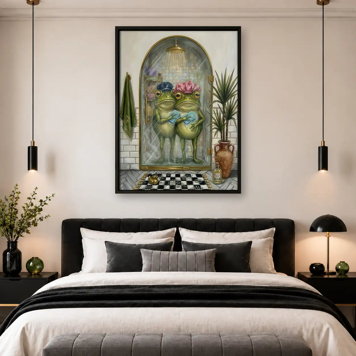 Two Frogs Sharing a Bathroom Mirror Wall Art 4