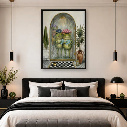 Two Frogs Sharing a Bathroom Mirror Wall Art 4