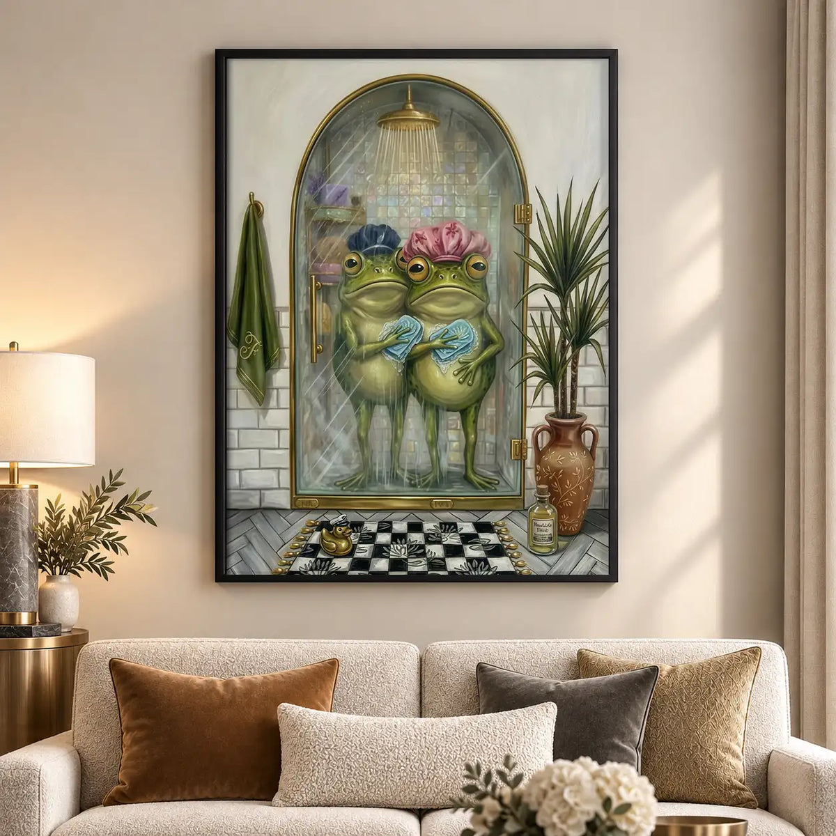 Two Frogs Sharing a Bathroom Mirror Wall Art 5