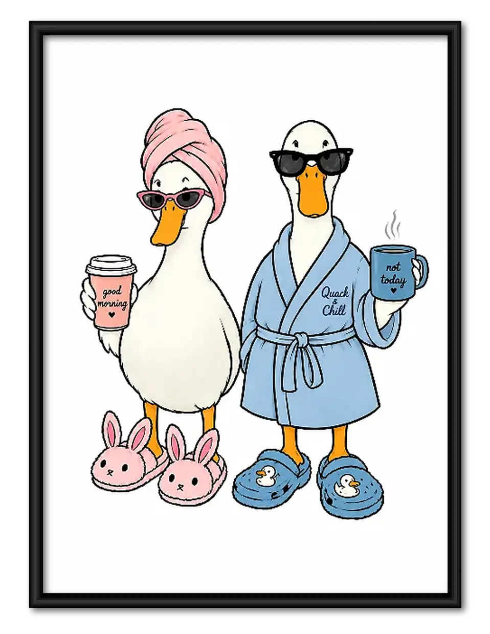Two Geese in Bathrobes and Slippers Wall Art 1