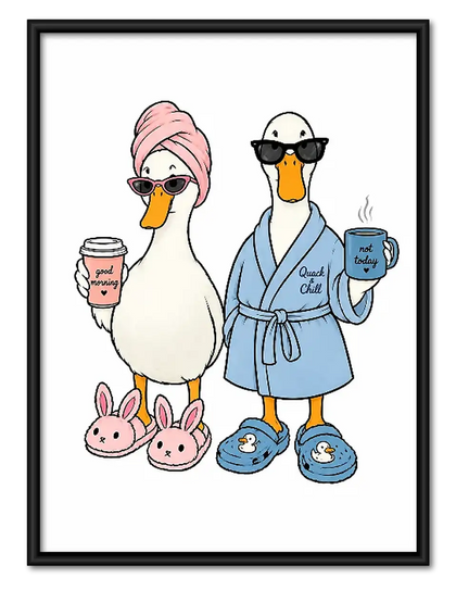 Two Geese in Bathrobes and Slippers Wall Art
