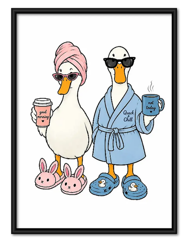 Two Geese in Bathrobes and Slippers Wall Art