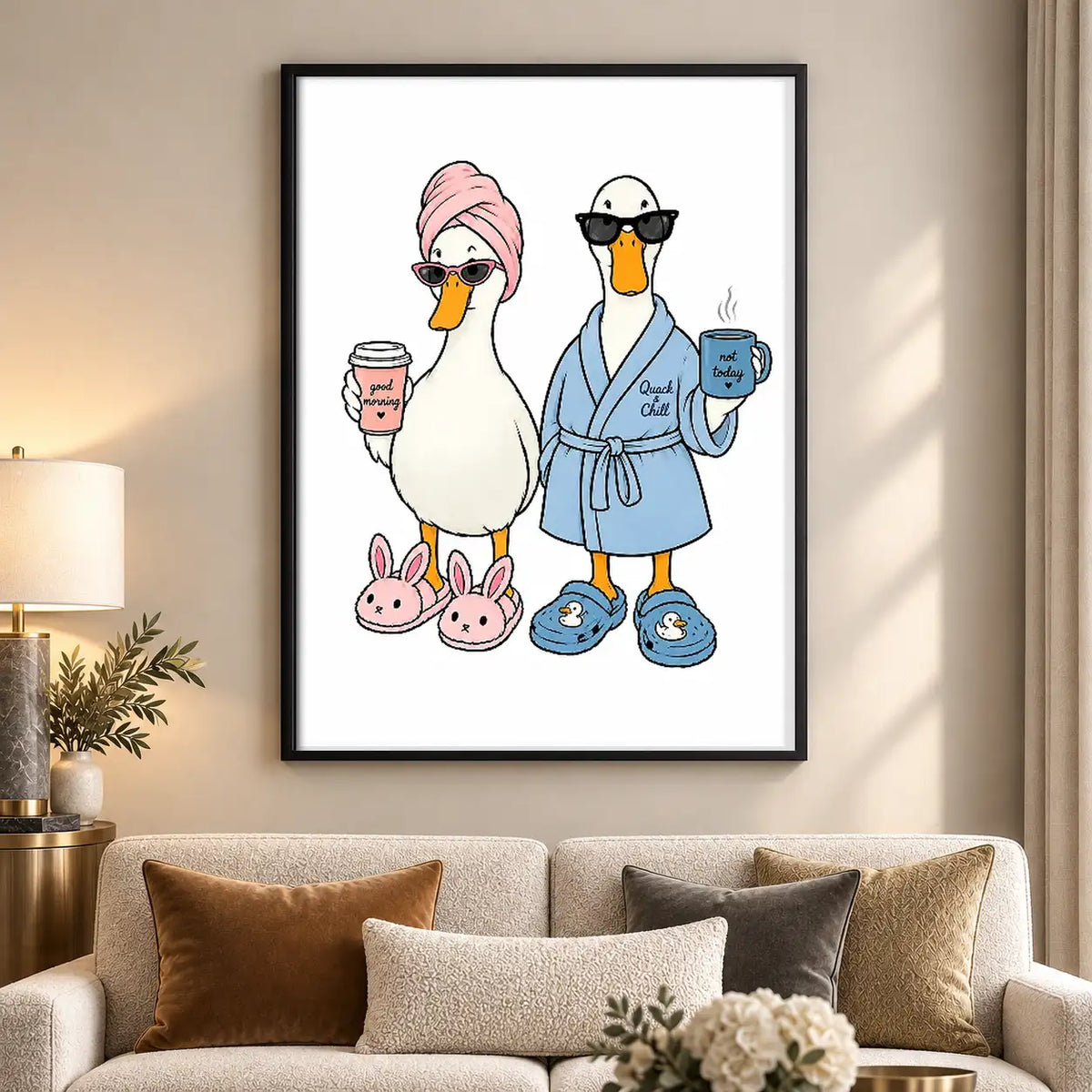 Two Geese in Bathrobes and Slippers Wall Art 5