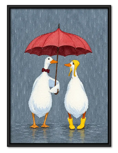 Two Geese Sharing Red Umbrella Wall Art 1