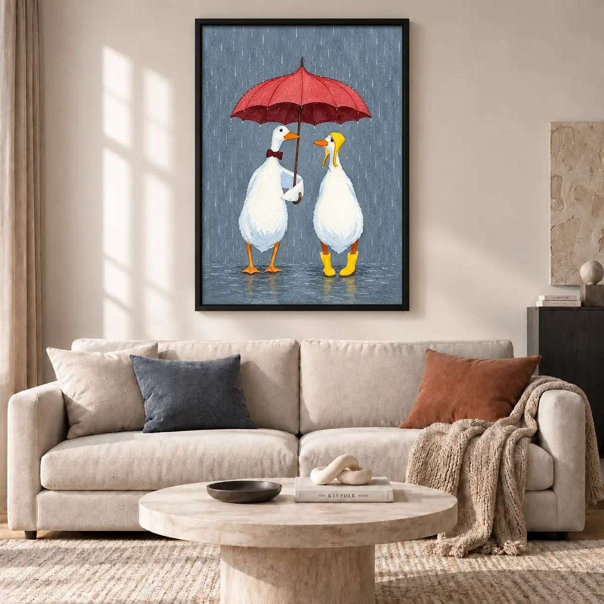 Two Geese Sharing Red Umbrella Wall Art 2