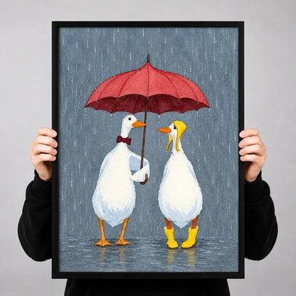 Two Geese Sharing Red Umbrella Wall Art 3