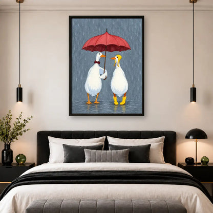 Two Geese Sharing Red Umbrella Wall Art 4