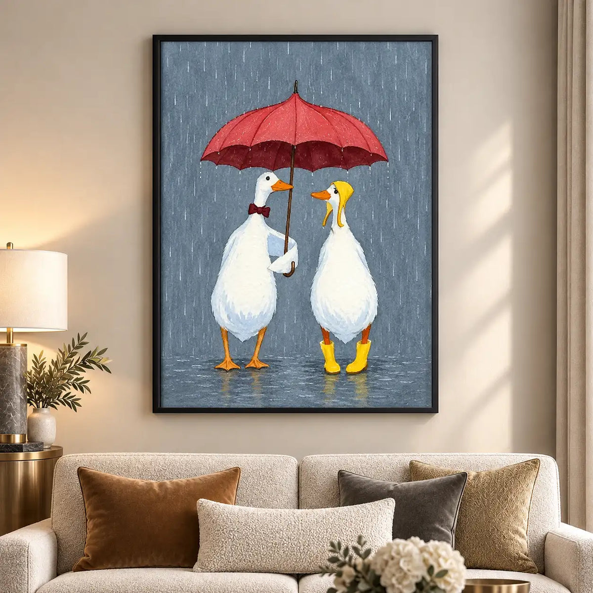 Two Geese Sharing Red Umbrella Wall Art 5