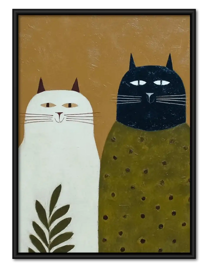 Two Geometric Cats on Olive Wall Art 1
