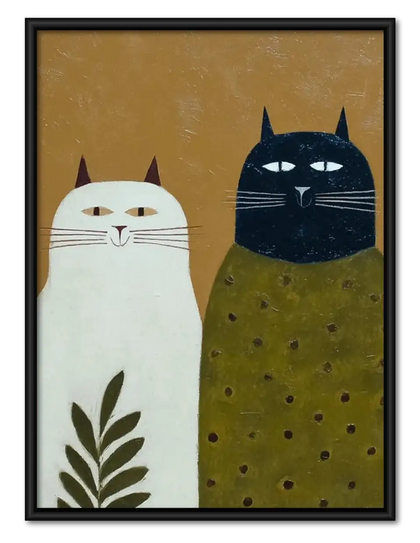 Two Geometric Cats on Olive Wall Art