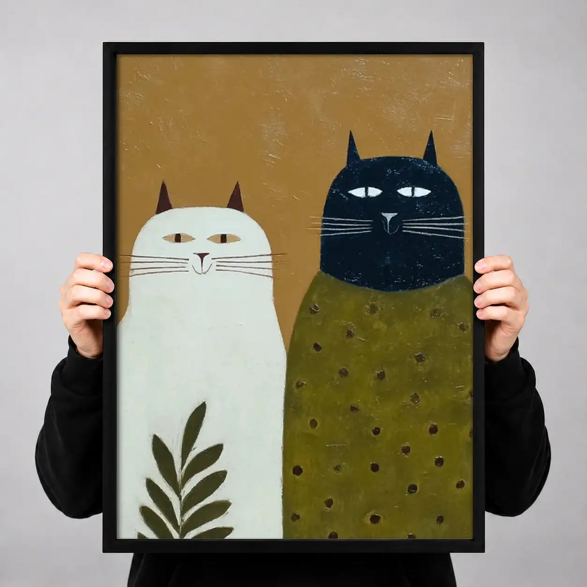 Two Geometric Cats on Olive Wall Art 3