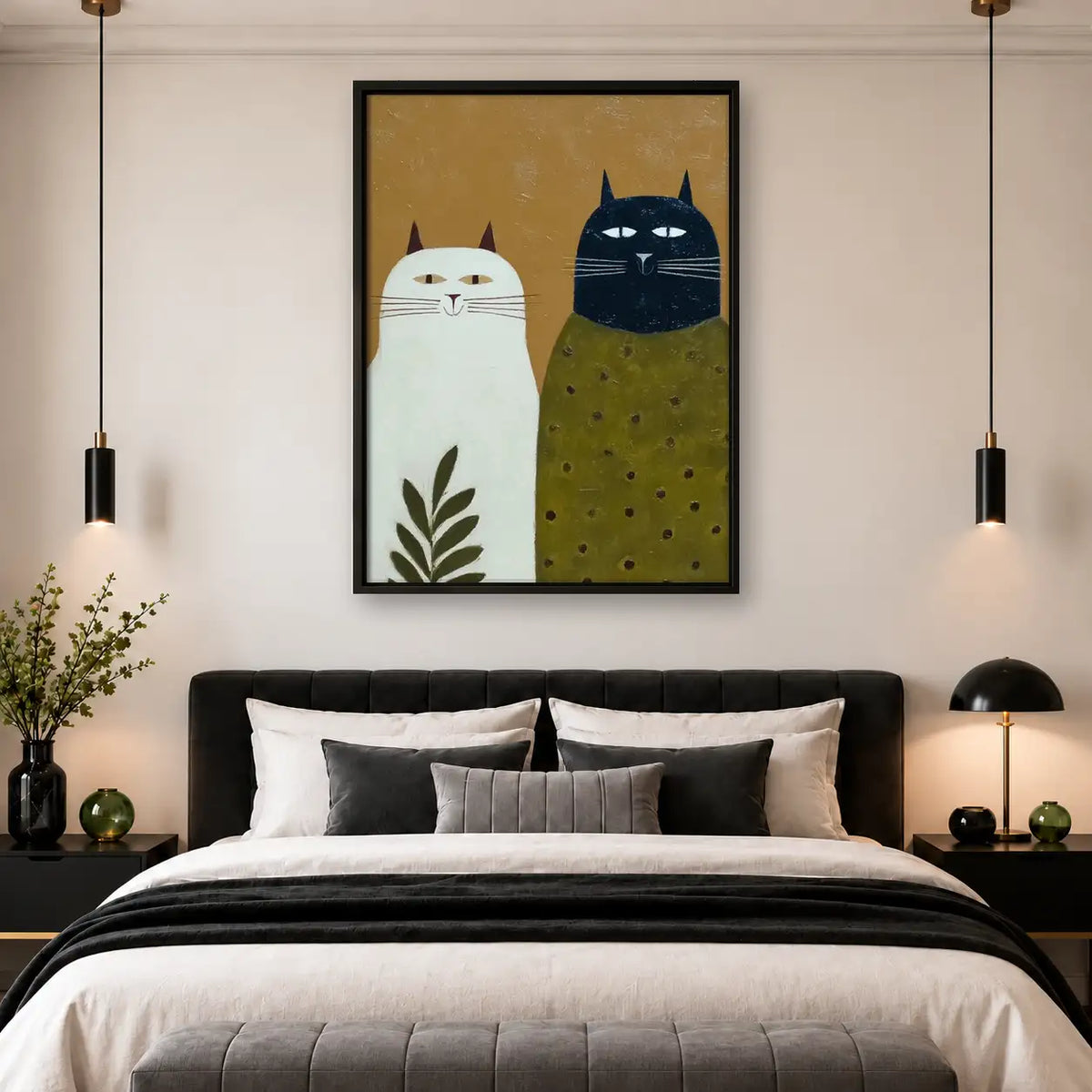 Two Geometric Cats on Olive Wall Art 4