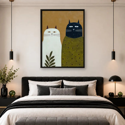 Two Geometric Cats on Olive Wall Art 4