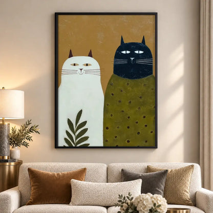 Two Geometric Cats on Olive Wall Art 5