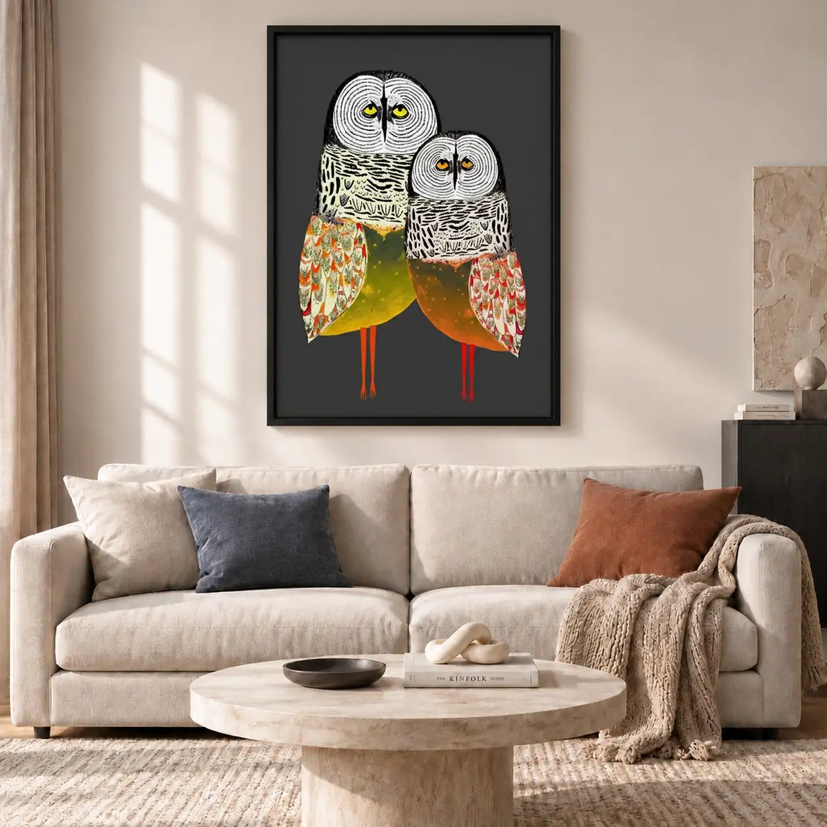 Two Patterned Owls Standing Together Wall Art 2