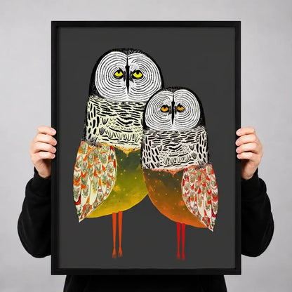Two Patterned Owls Standing Together Wall Art 3
