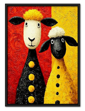 Two Sheep in Red and Yellow Coats Wall Art