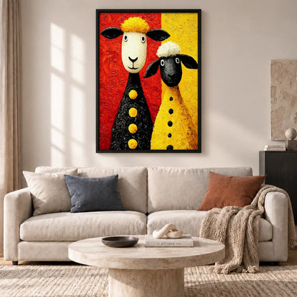 Two Sheep in Red and Yellow Coats Wall Art 2