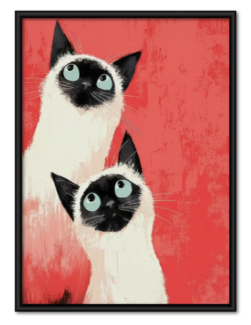 Two Siamese Cats on Coral Wall Art 1