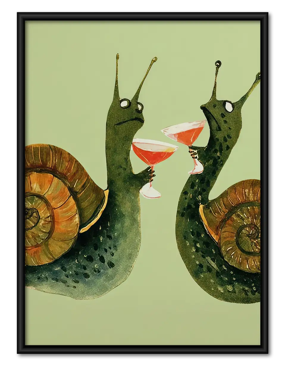 Two Snails Toasting Martinis Wall Art 1