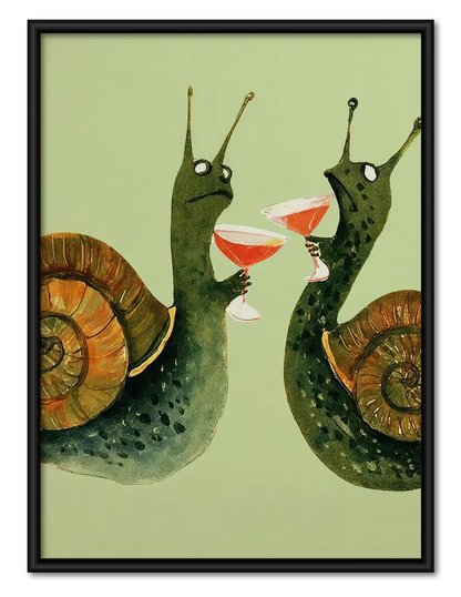 Two Snails Toasting Martinis Wall Art 1