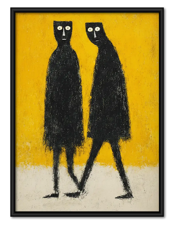Two Tall Black Cats on Yellow Wall Art