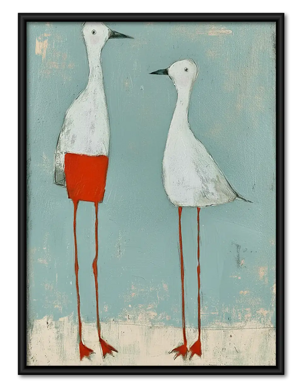 Two Tall White Geese in Red Shorts Wall Art