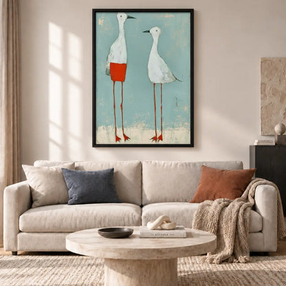 Two Tall White Geese in Red Shorts Wall Art 2