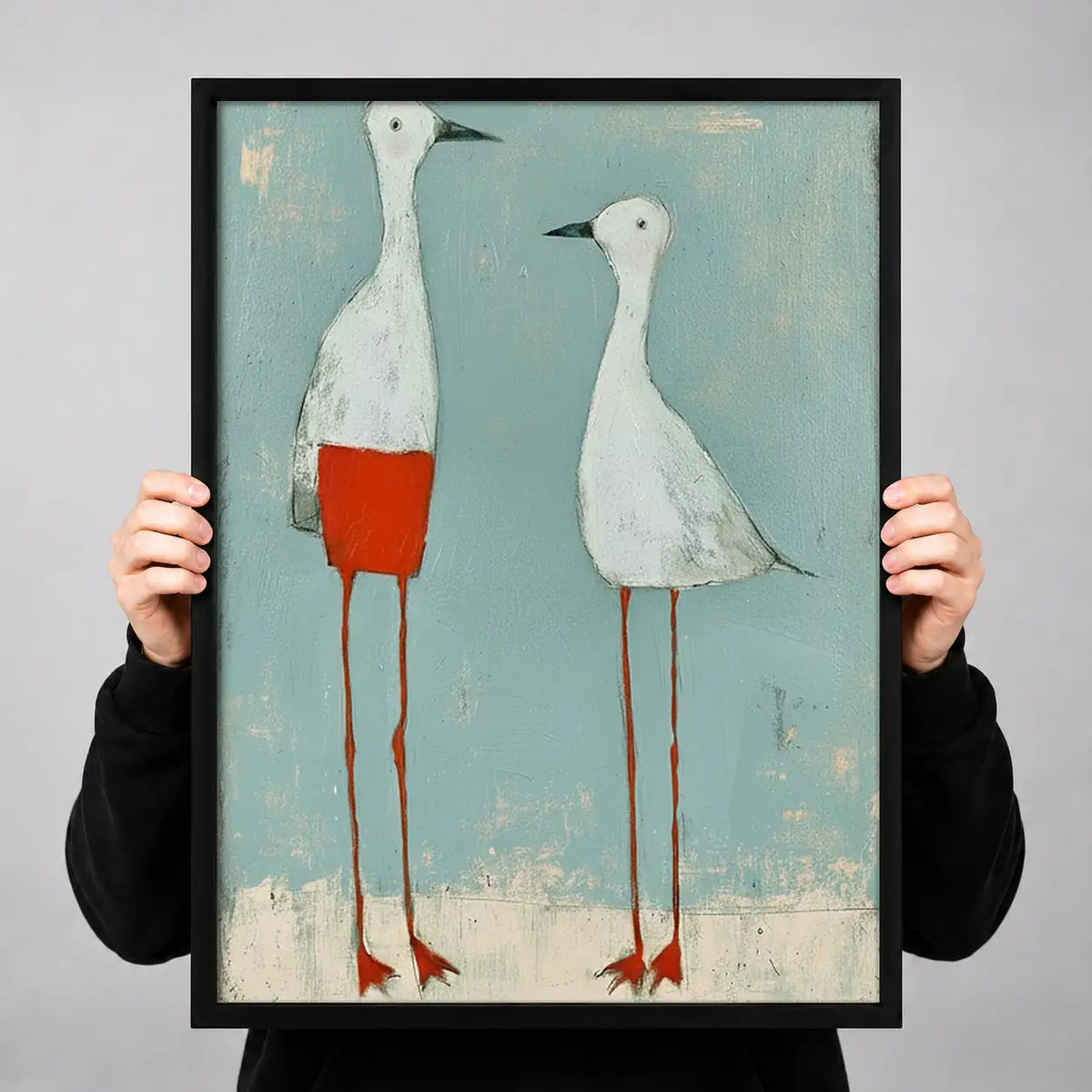 Two Tall White Geese in Red Shorts Wall Art 3
